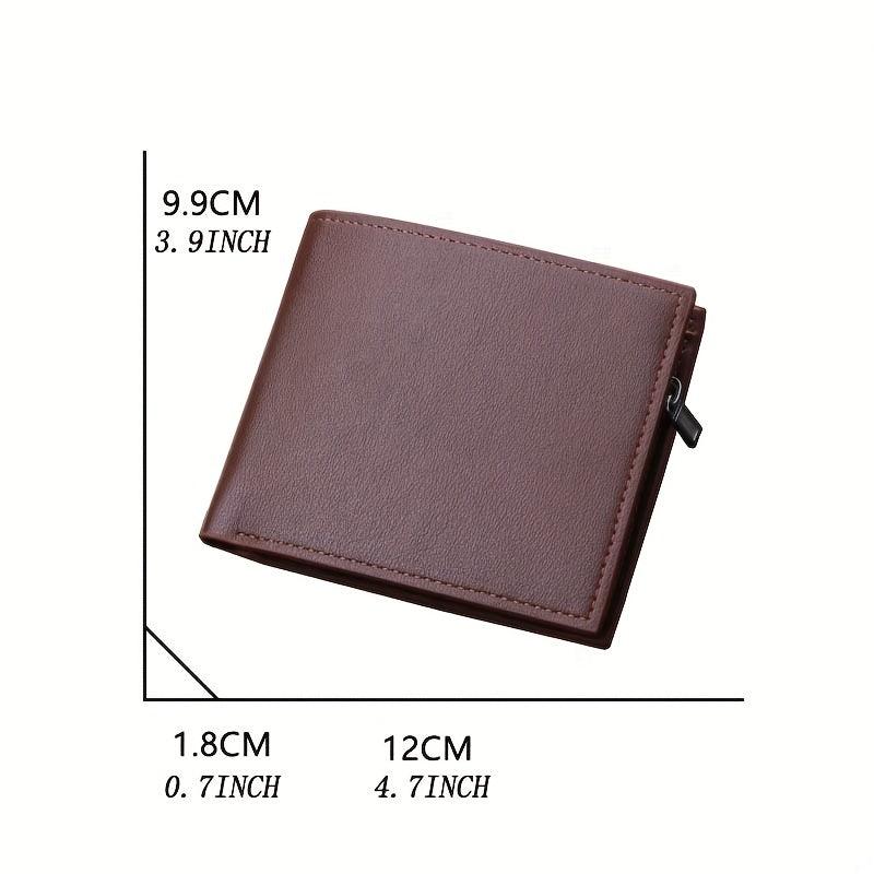 Men's Business PU Leather Short Wallet Zipper Card Slots Money Clip