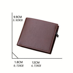 Men's Business PU Leather Short Wallet Zipper Card Slots Money Clip