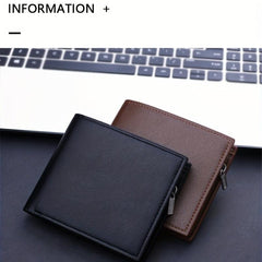 Men's Business PU Leather Short Wallet Zipper Card Slots Money Clip
