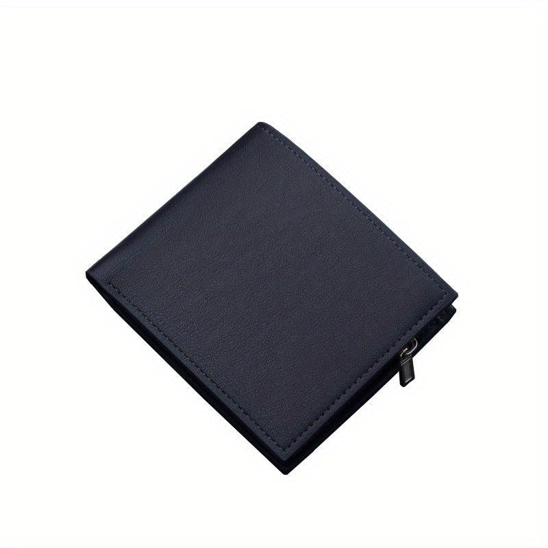 Men's Business PU Leather Short Wallet Zipper Card Slots Money Clip