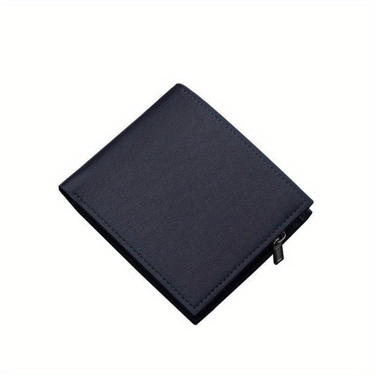 Men's Business PU Leather Short Wallet Zipper Card Slots Money Clip