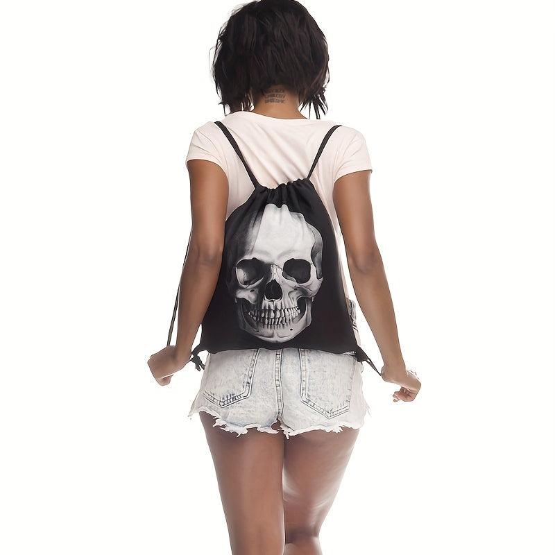 3D Print Skull Drawstring Backpack Street Style Bag