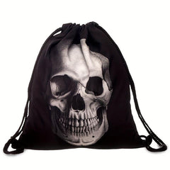 3D Print Skull Drawstring Backpack Street Style Bag