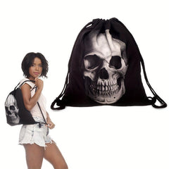 3D Print Skull Drawstring Backpack Street Style Bag