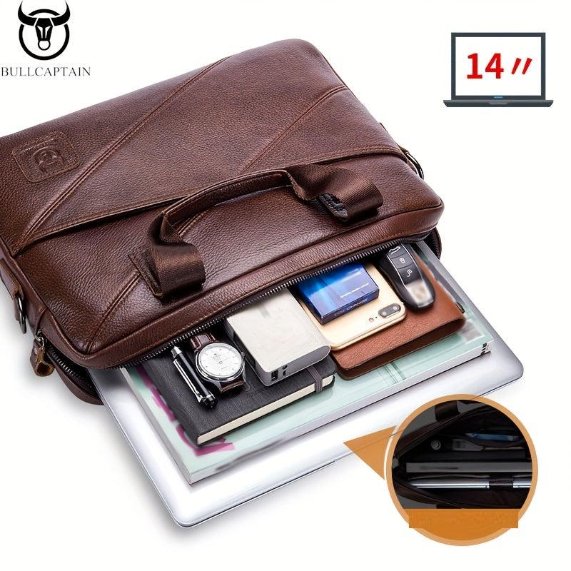 BULLCAPTAIN Men's Leather Briefcase Business Bag Multifunctional Handbag