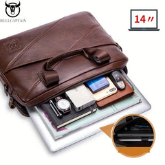 BULLCAPTAIN Men's Leather Briefcase Business Bag Multifunctional Handbag