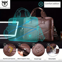 BULLCAPTAIN Men's Leather Briefcase Business Bag Multifunctional Handbag