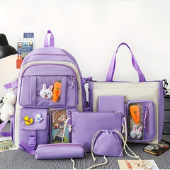5pcs Cartoon Backpack Crossbody Handbag Set - High School Students