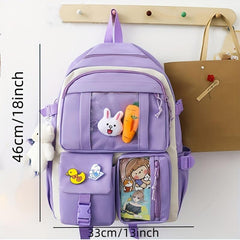 5pcs Cartoon Backpack Crossbody Handbag Set - High School Students