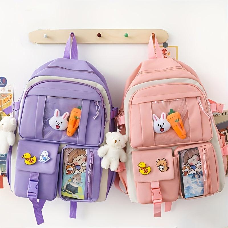 5pcs Cartoon Backpack Crossbody Handbag Set - High School Students