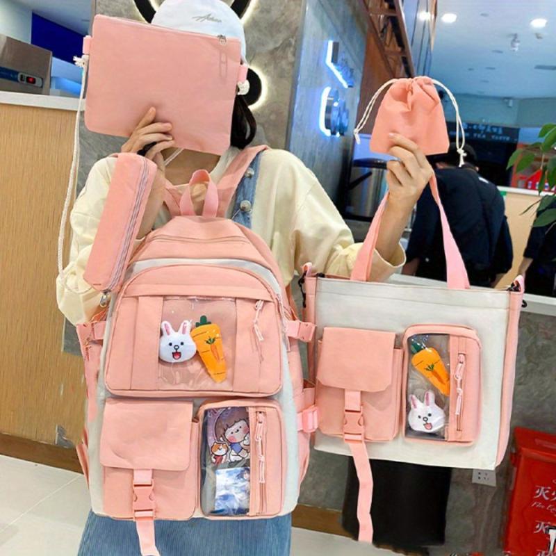 5pcs Cartoon Backpack Crossbody Handbag Set - High School Students
