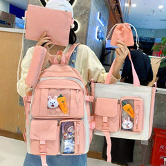 5pcs Cartoon Backpack Crossbody Handbag Set - High School Students