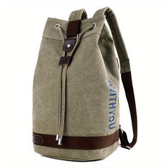Men's Canvas Backpack Large Capacity Travel Bag Bucket Bag Outdoor Bag