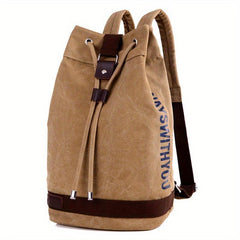 Men's Canvas Backpack Large Capacity Travel Bag Bucket Bag Outdoor Bag