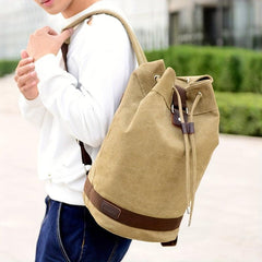 Men's Canvas Backpack Large Capacity Travel Bag Bucket Bag Outdoor Bag