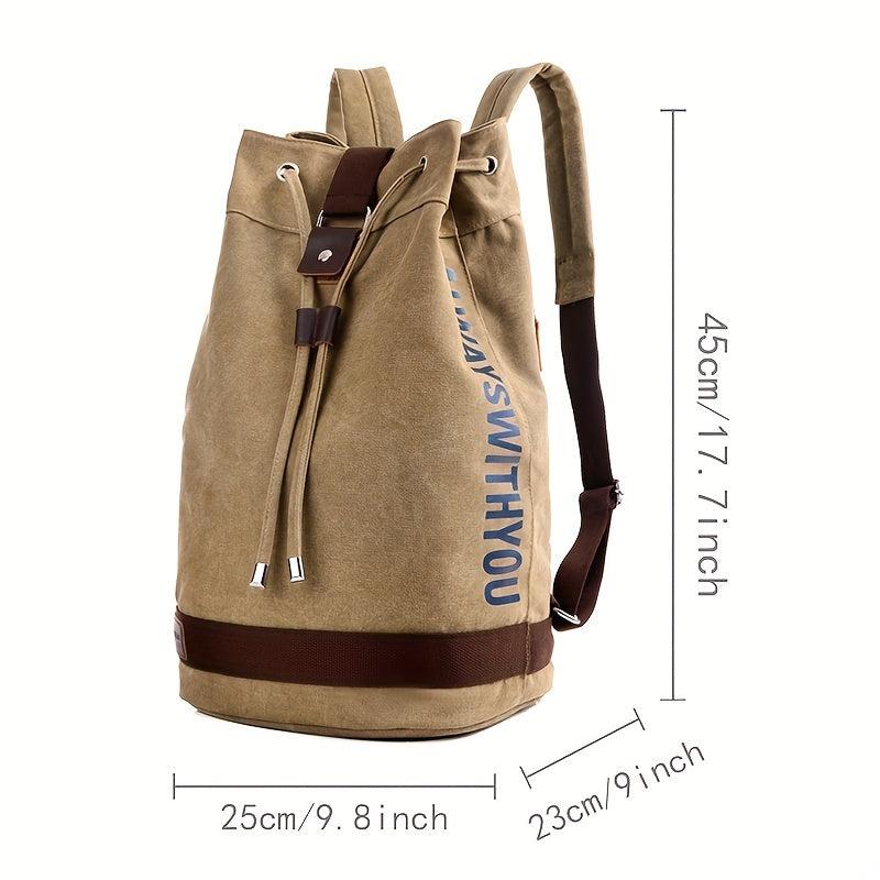 Men's Canvas Backpack Large Capacity Travel Bag Bucket Bag Outdoor Bag