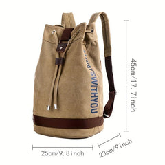 Men's Canvas Backpack Large Capacity Travel Bag Bucket Bag Outdoor Bag