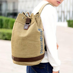 Men's Canvas Backpack Large Capacity Travel Bag Bucket Bag Outdoor Bag