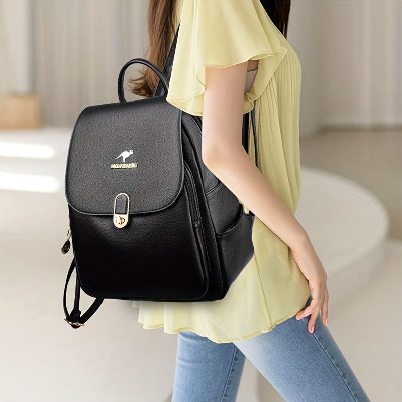 Casual Solid Women's Backpack Large Capacity PU Leather Bag