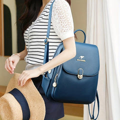 Casual Solid Women's Backpack Large Capacity PU Leather Bag