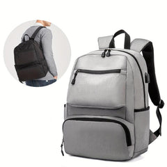 Men's Casual Large Capacity Backpack School Bag With USB Charging Port