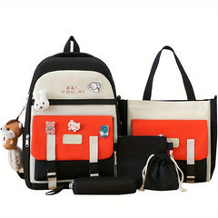5pcs Backpack Crossbody Bag Set with Squirrel Pendant