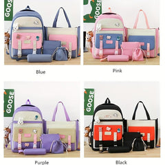5pcs Backpack Crossbody Bag Set with Squirrel Pendant