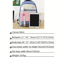 5pcs Backpack Crossbody Bag Set with Squirrel Pendant