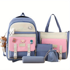 5pcs Backpack Crossbody Bag Set with Squirrel Pendant