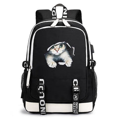 Cartoon Cat Printed USB Backpack
