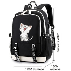 Cartoon Cat Printed USB Backpack