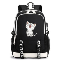 Cartoon Cat Printed USB Backpack