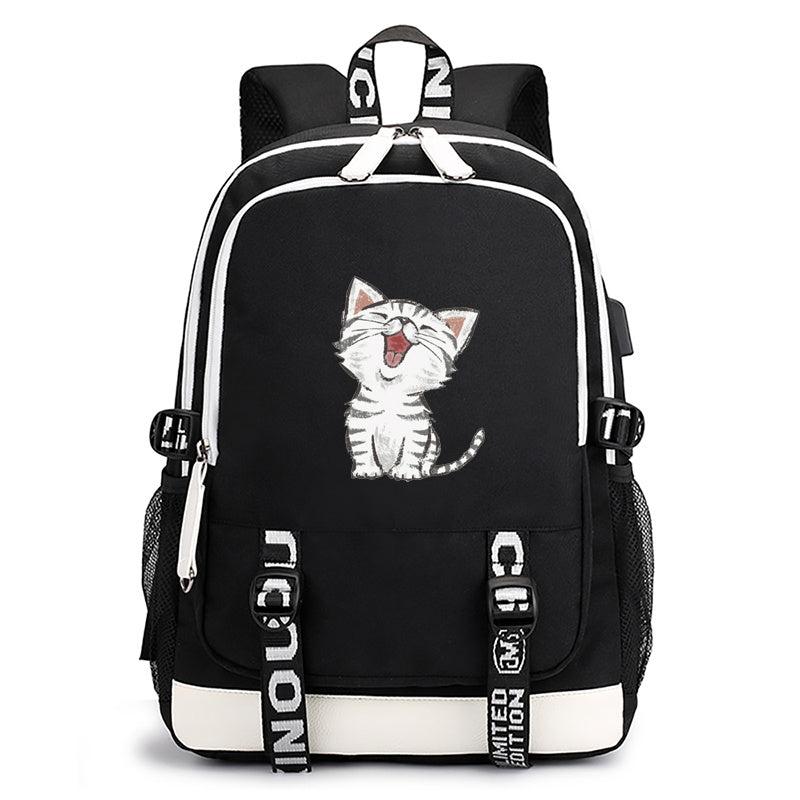 Cartoon Cat Printed USB Backpack