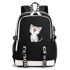 Cartoon Cat Printed USB Backpack