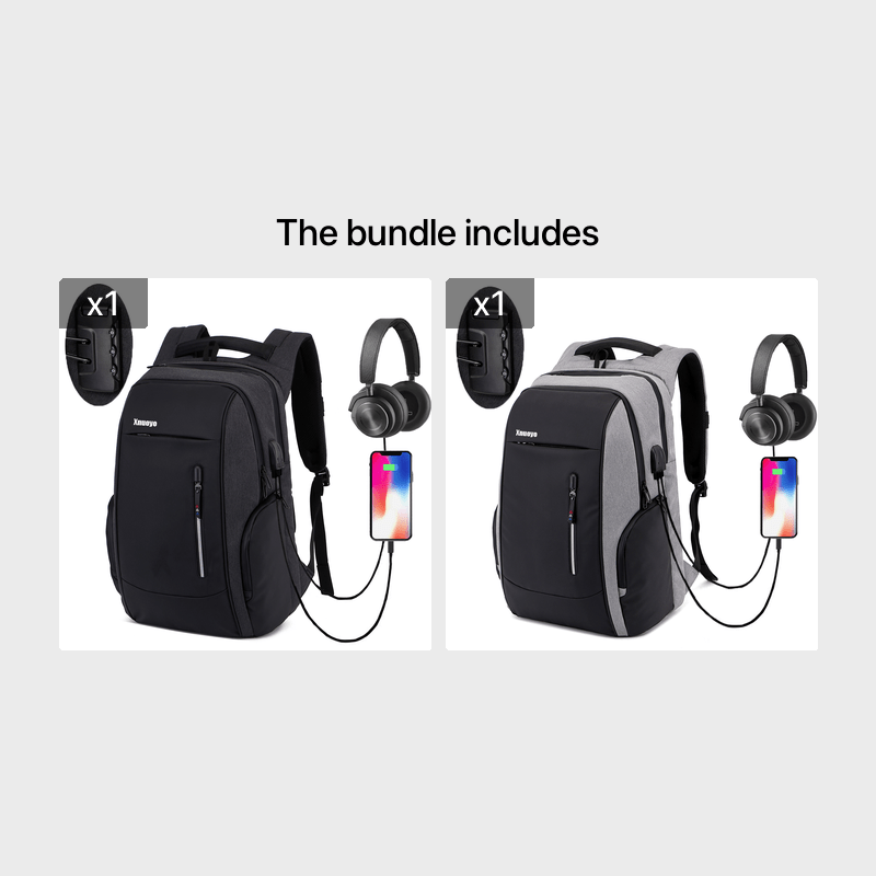 Casual Travel Backpack USB Charging Laptop Bag Water Resistant