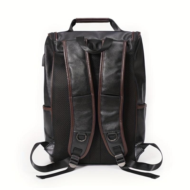 USB Charging PU Leather Backpack Outdoor School Bag