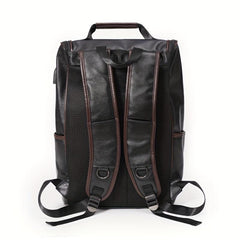 USB Charging PU Leather Backpack Outdoor School Bag