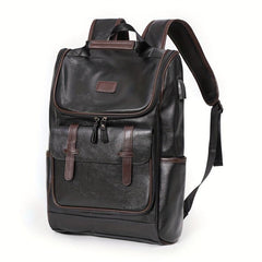 USB Charging PU Leather Backpack Outdoor School Bag