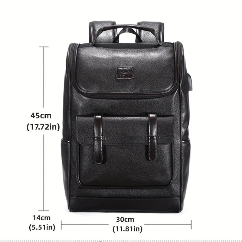 USB Charging PU Leather Backpack Outdoor School Bag