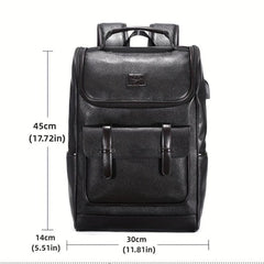 USB Charging PU Leather Backpack Outdoor School Bag