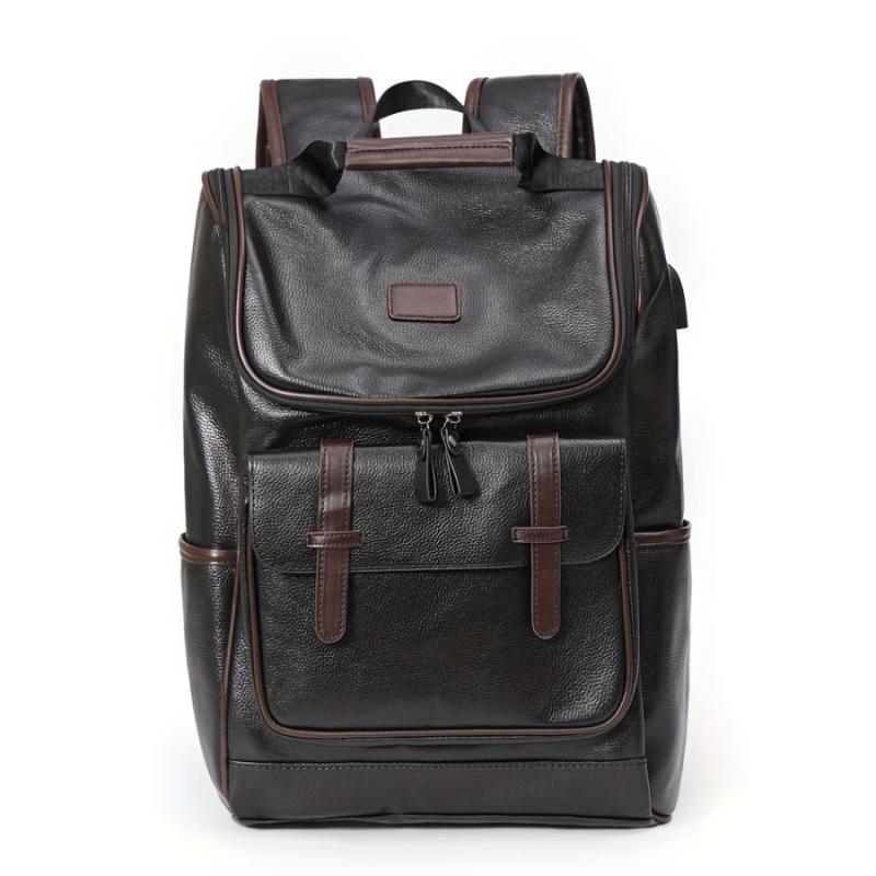 USB Charging PU Leather Backpack Outdoor School Bag