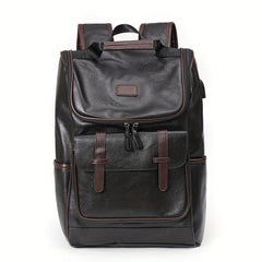 USB Charging PU Leather Backpack Outdoor School Bag