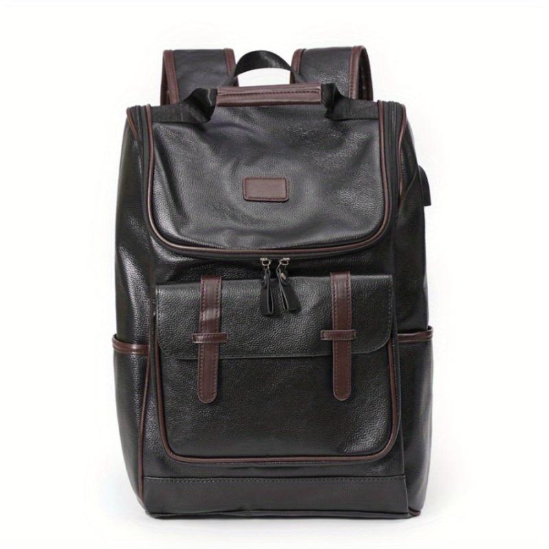 USB Charging PU Leather Backpack Outdoor School Bag