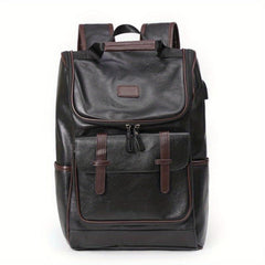 USB Charging PU Leather Backpack Outdoor School Bag