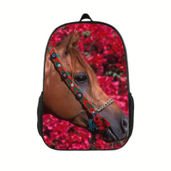 Vintage Floral Horses Print Backpack Casual School Bag