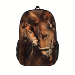 Vintage Floral Horses Print Backpack Casual School Bag