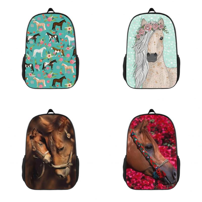 Vintage Floral Horses Print Backpack Casual School Bag