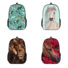 Vintage Floral Horses Print Backpack Casual School Bag