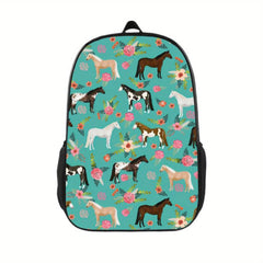 Vintage Floral Horses Print Backpack Casual School Bag