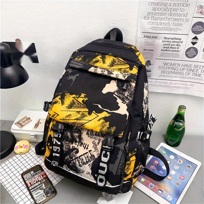 High Capacity Travel Bag Graffiti Pattern Backpack Street Style Schoolbag